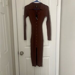 Hera Collection brown Knit Button-Front Sweater midi dress